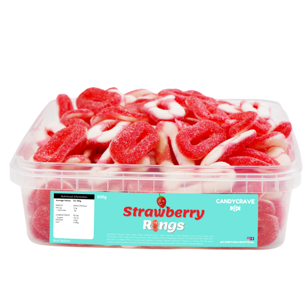 Candycrave Fizzy Strawberry Rings Tub 600g