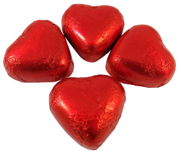 Red Foiled Milk Chocolate Hearts 100g