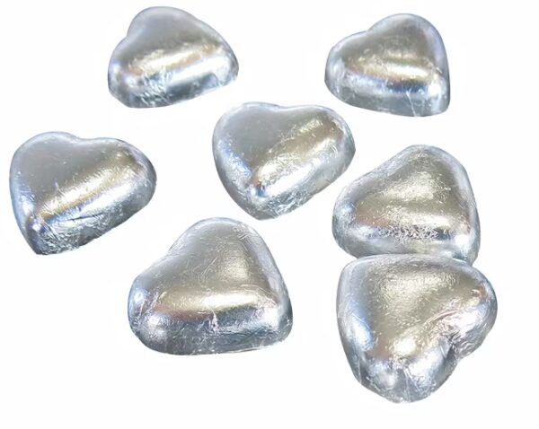 Silver Foil Milk Chocolate Hearts 100g